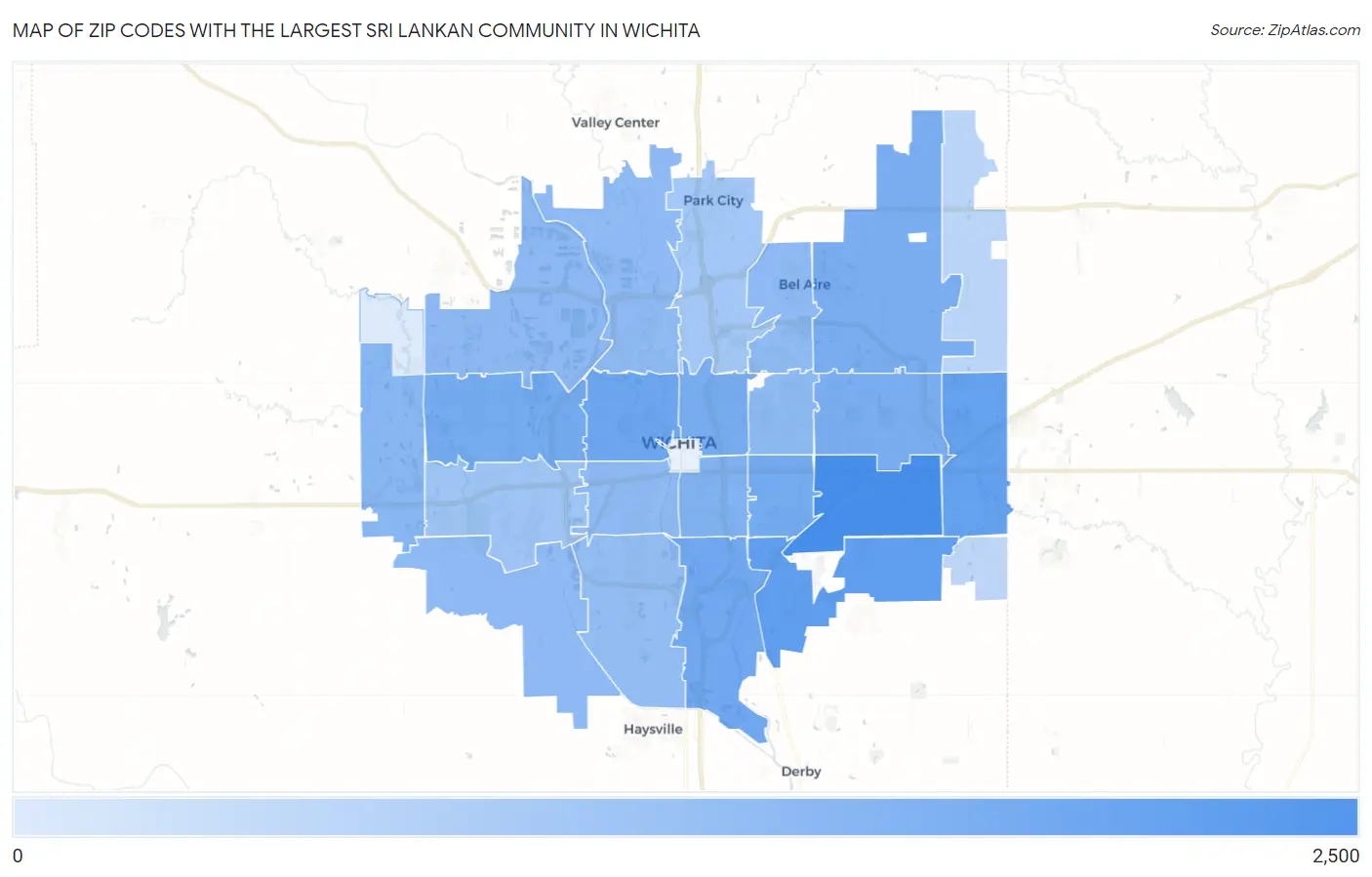 Zip Codes with the Largest Sri Lankan Community in Wichita Map