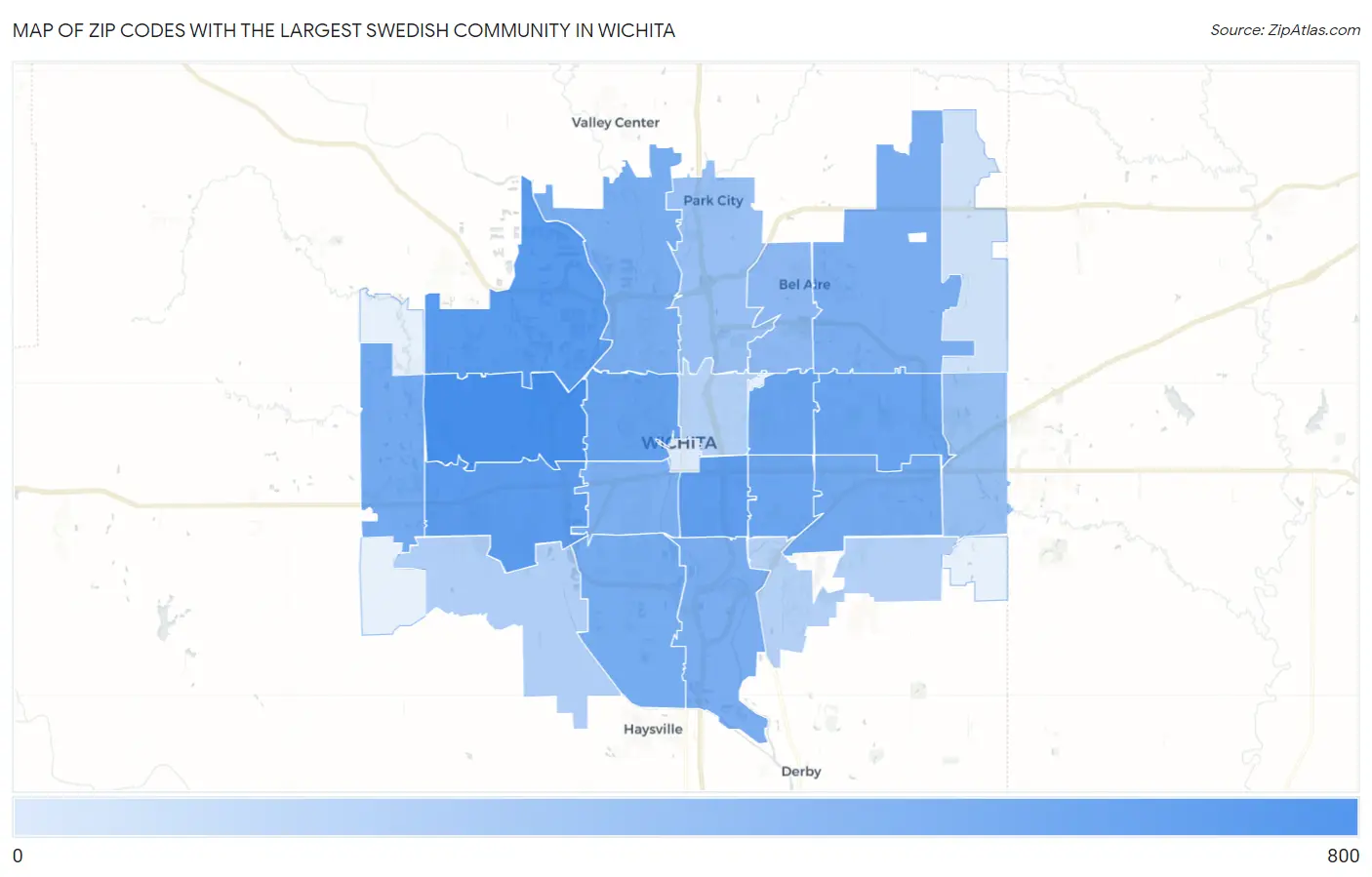 Zip Codes with the Largest Swedish Community in Wichita Map