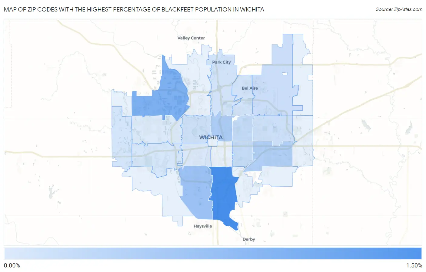 Zip Codes with the Highest Percentage of Blackfeet Population in Wichita Map