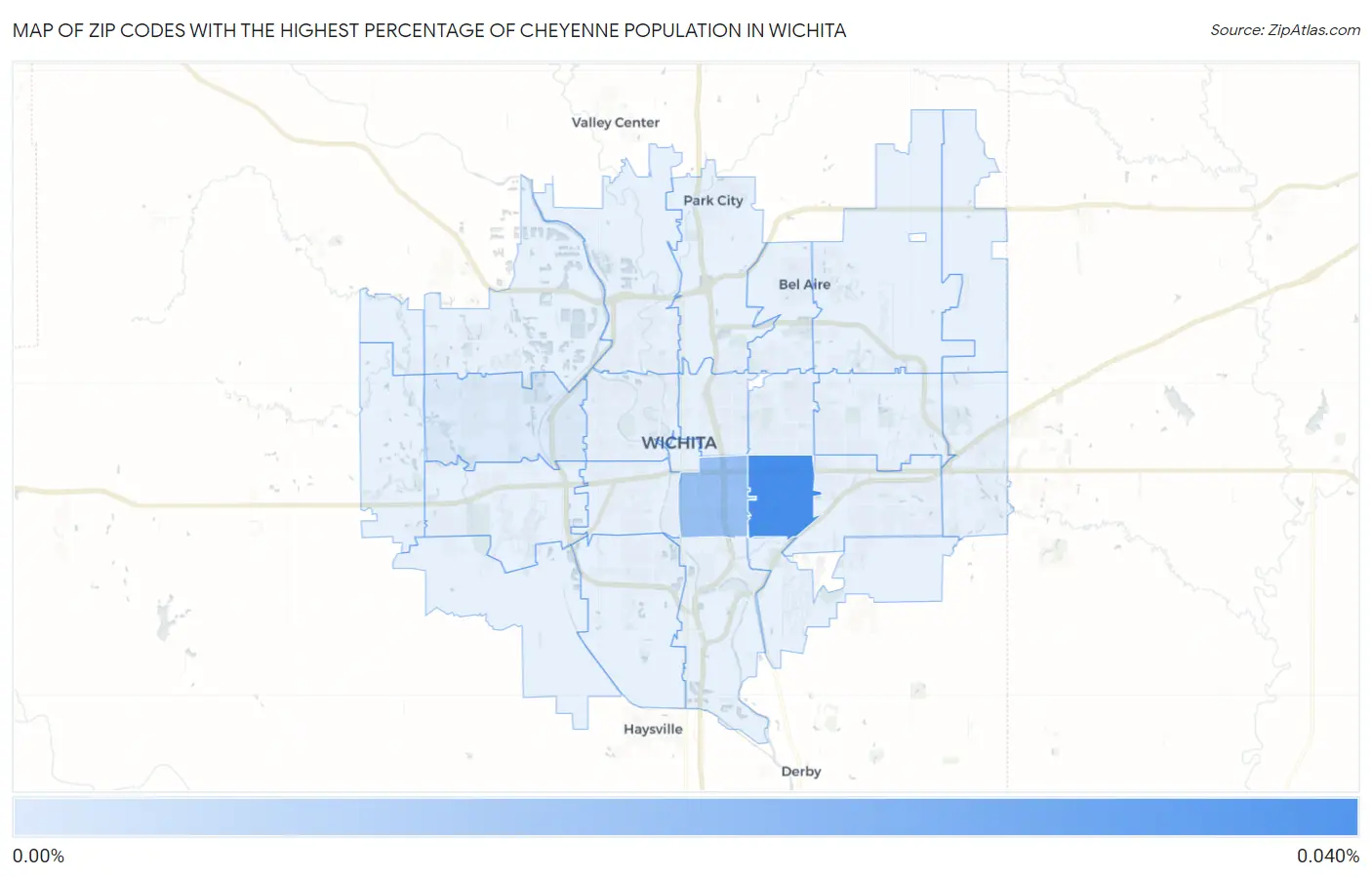 Zip Codes with the Highest Percentage of Cheyenne Population in Wichita Map