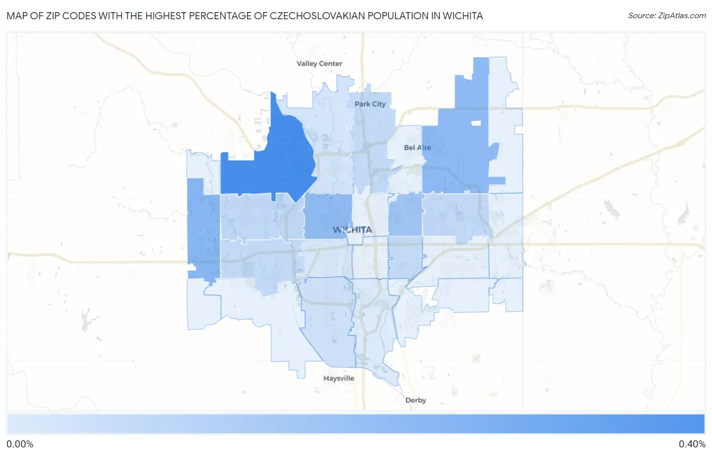 Zip Codes with the Highest Percentage of Czechoslovakian Population in Wichita Map