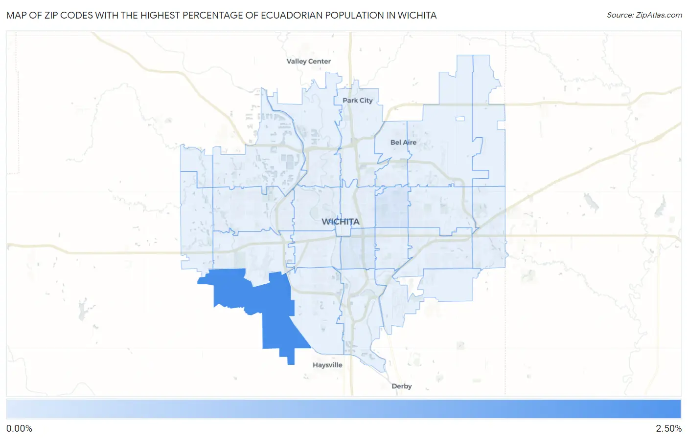 Zip Codes with the Highest Percentage of Ecuadorian Population in Wichita Map