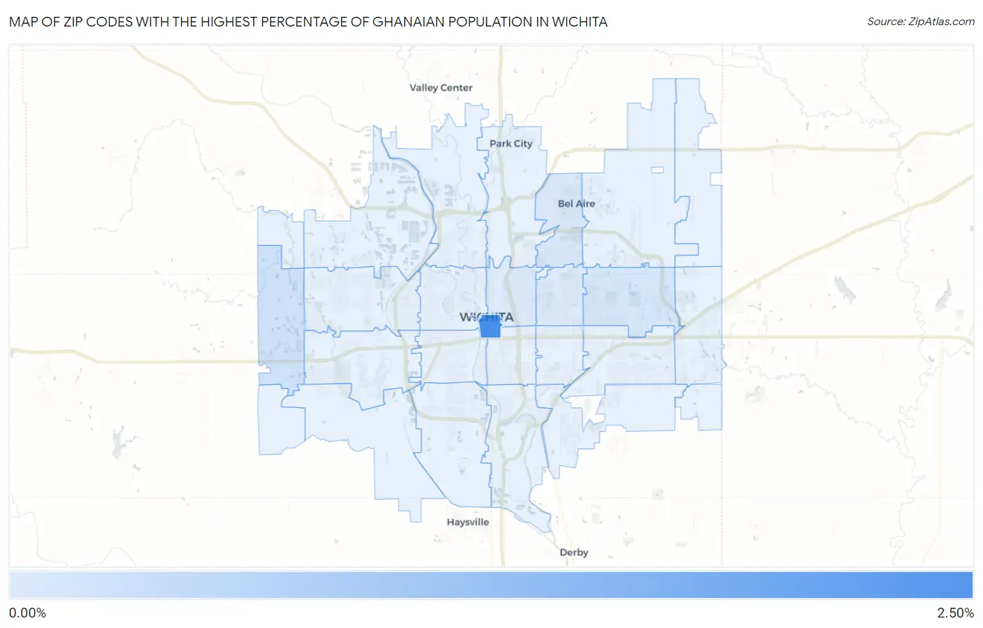 Zip Codes with the Highest Percentage of Ghanaian Population in Wichita Map