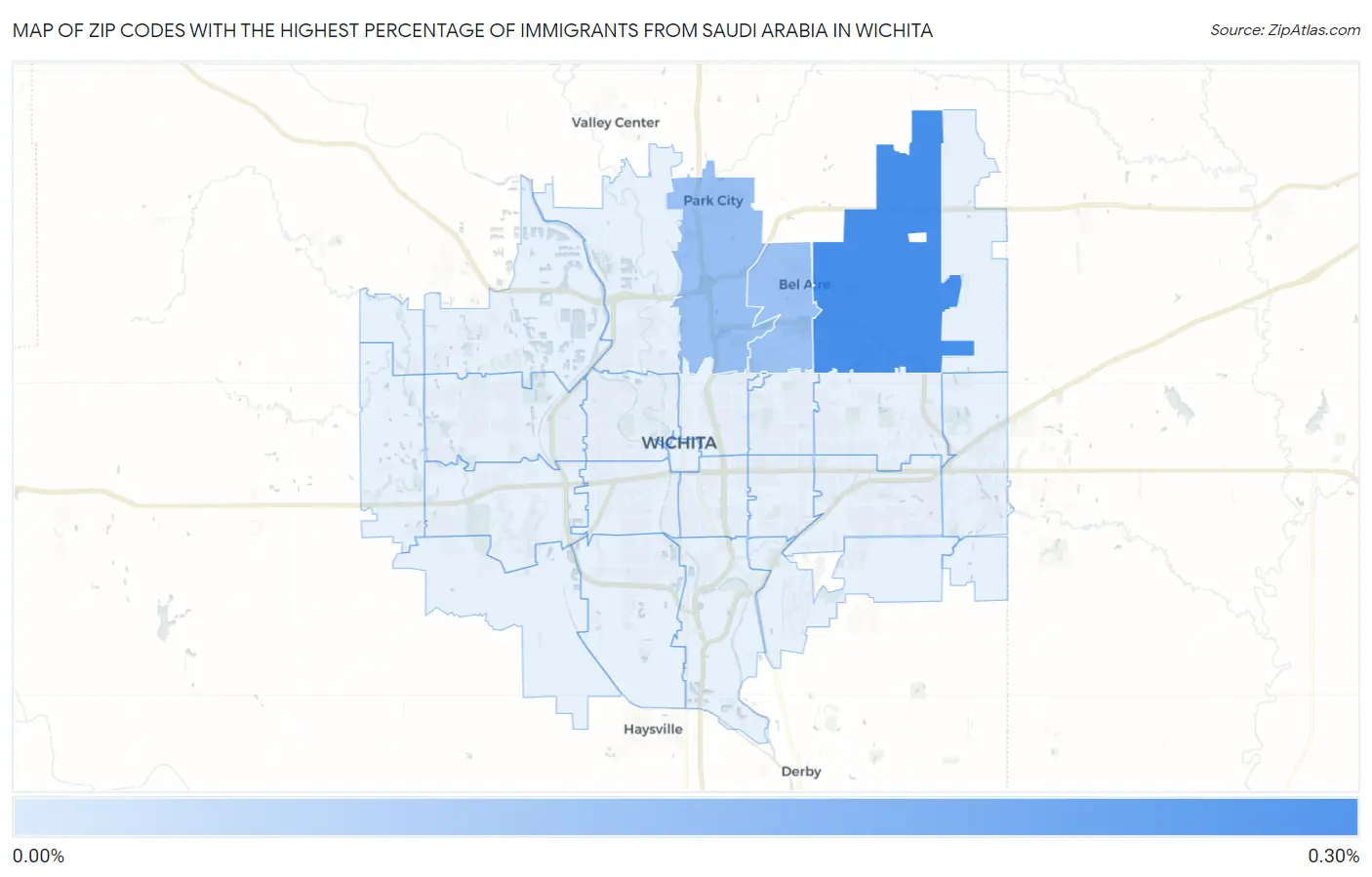 Zip Codes with the Highest Percentage of Immigrants from Saudi Arabia in Wichita Map