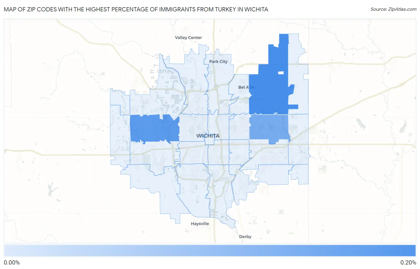Zip Codes with the Highest Percentage of Immigrants from Turkey in Wichita Map
