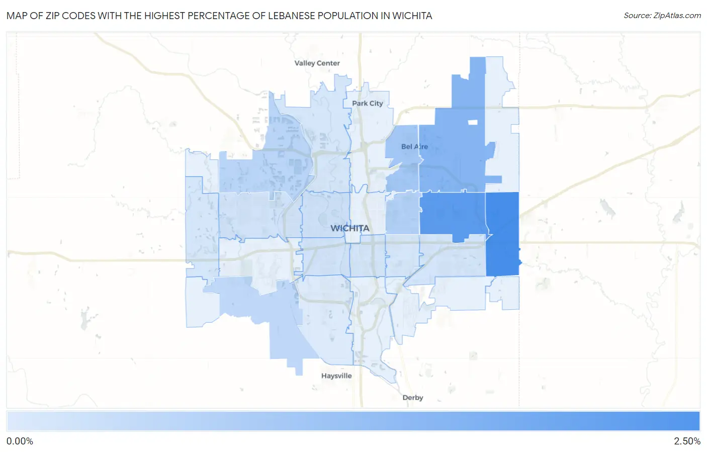 Zip Codes with the Highest Percentage of Lebanese Population in Wichita Map