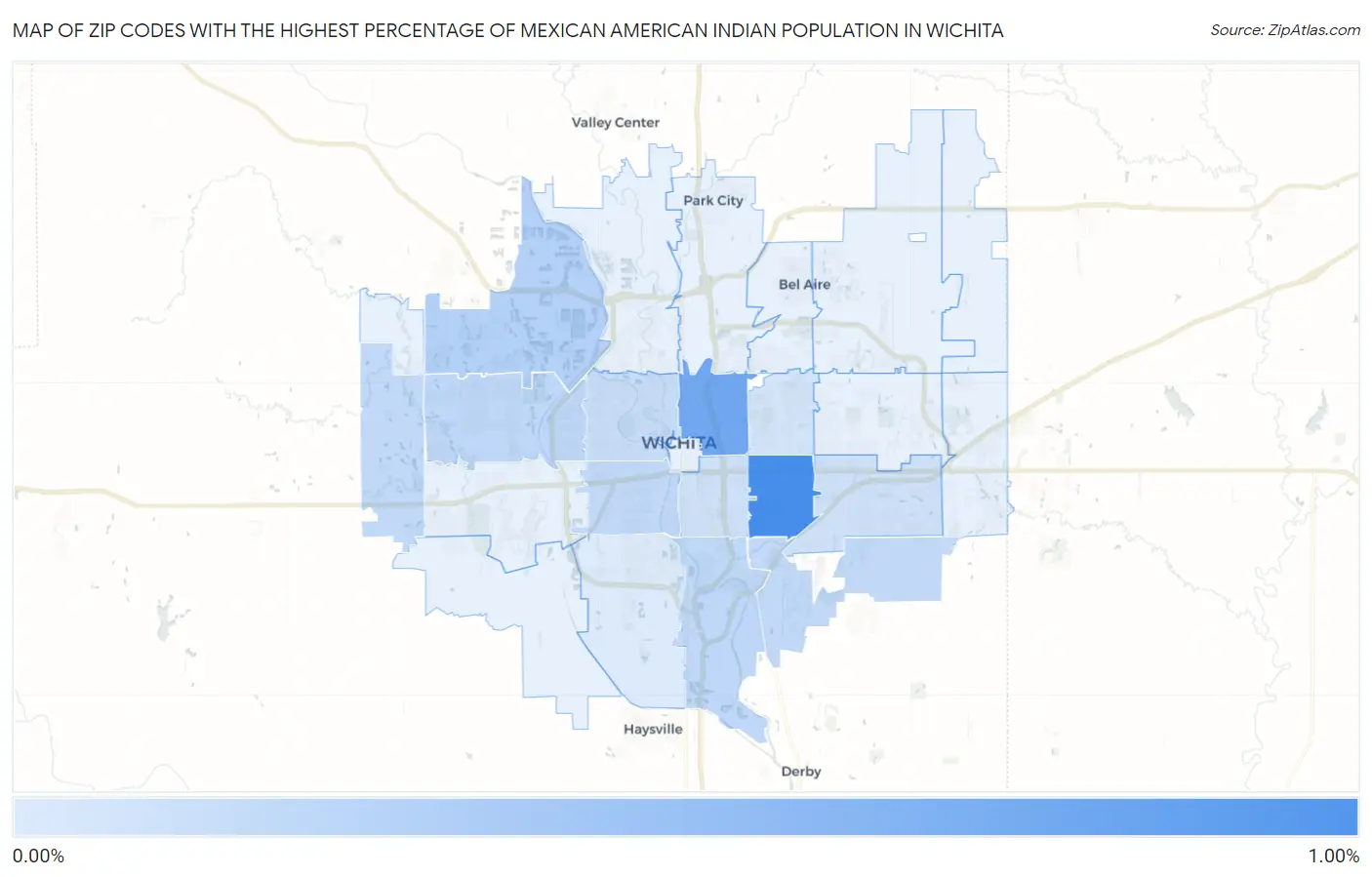 Zip Codes with the Highest Percentage of Mexican American Indian Population in Wichita Map
