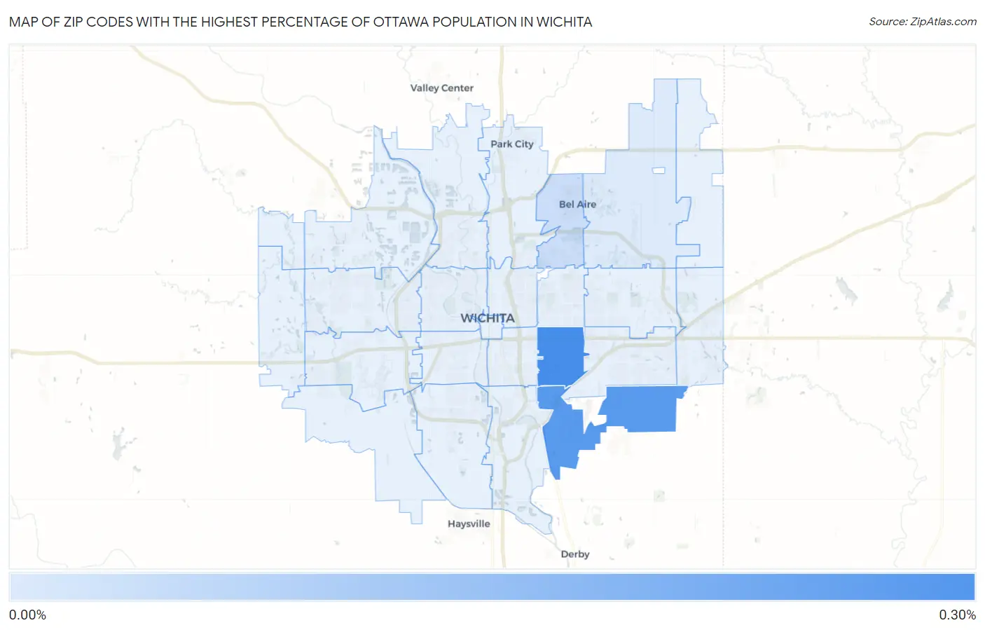 Zip Codes with the Highest Percentage of Ottawa Population in Wichita Map