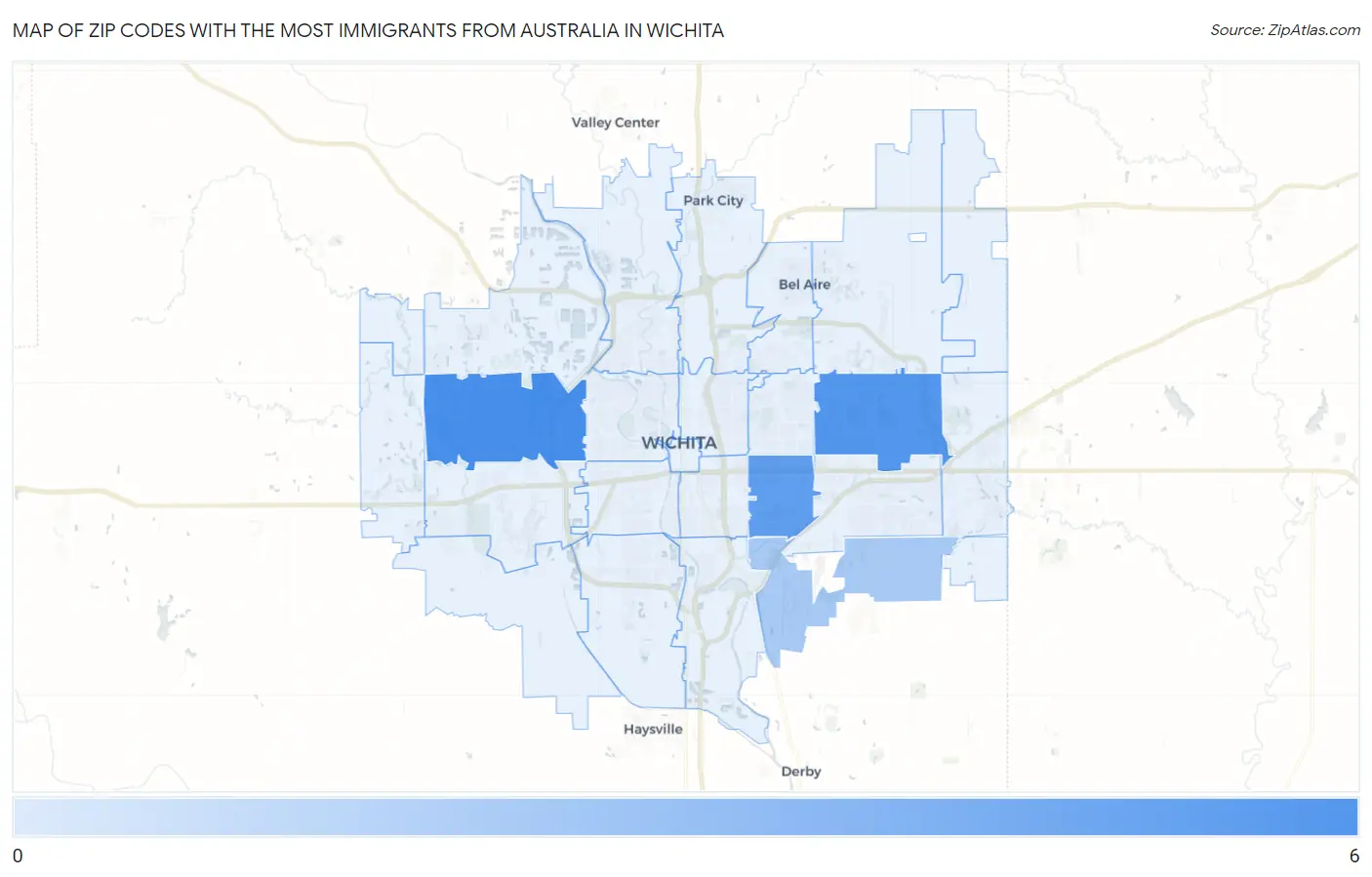 Zip Codes with the Most Immigrants from Australia in Wichita Map