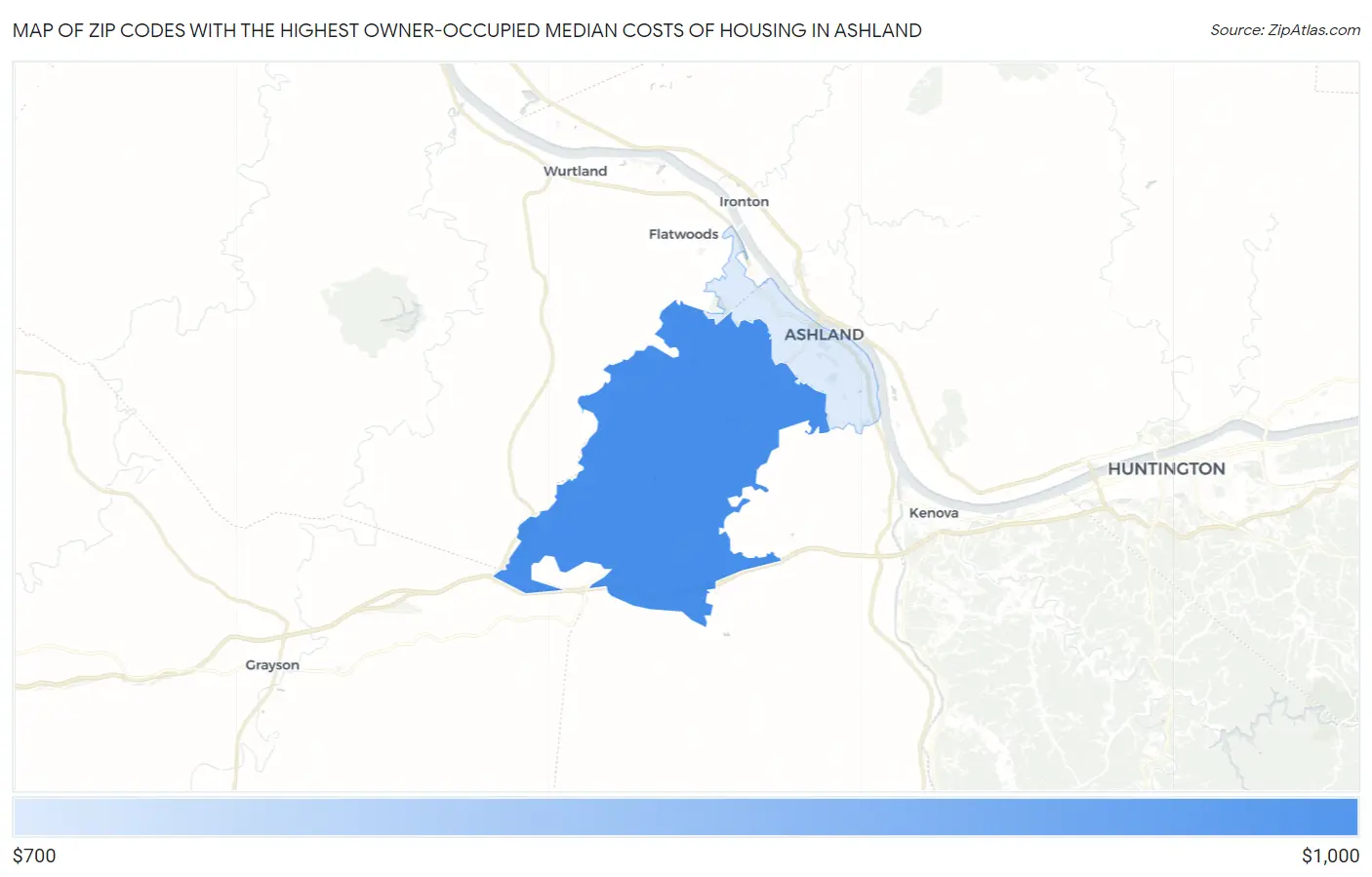 Zip Codes with the Highest Owner-Occupied Median Costs of Housing in Ashland Map