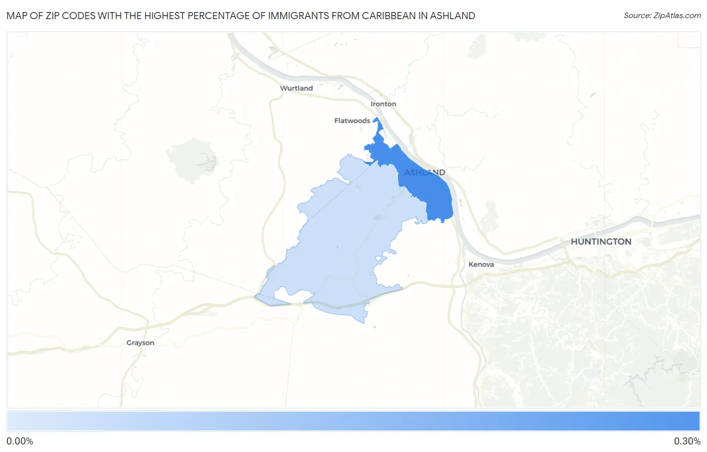 Zip Codes with the Highest Percentage of Immigrants from Caribbean in Ashland Map