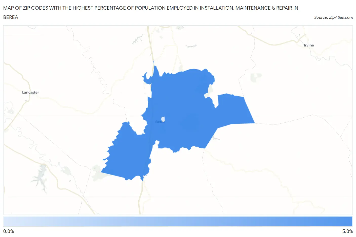 Zip Codes with the Highest Percentage of Population Employed in Installation, Maintenance & Repair in Berea Map