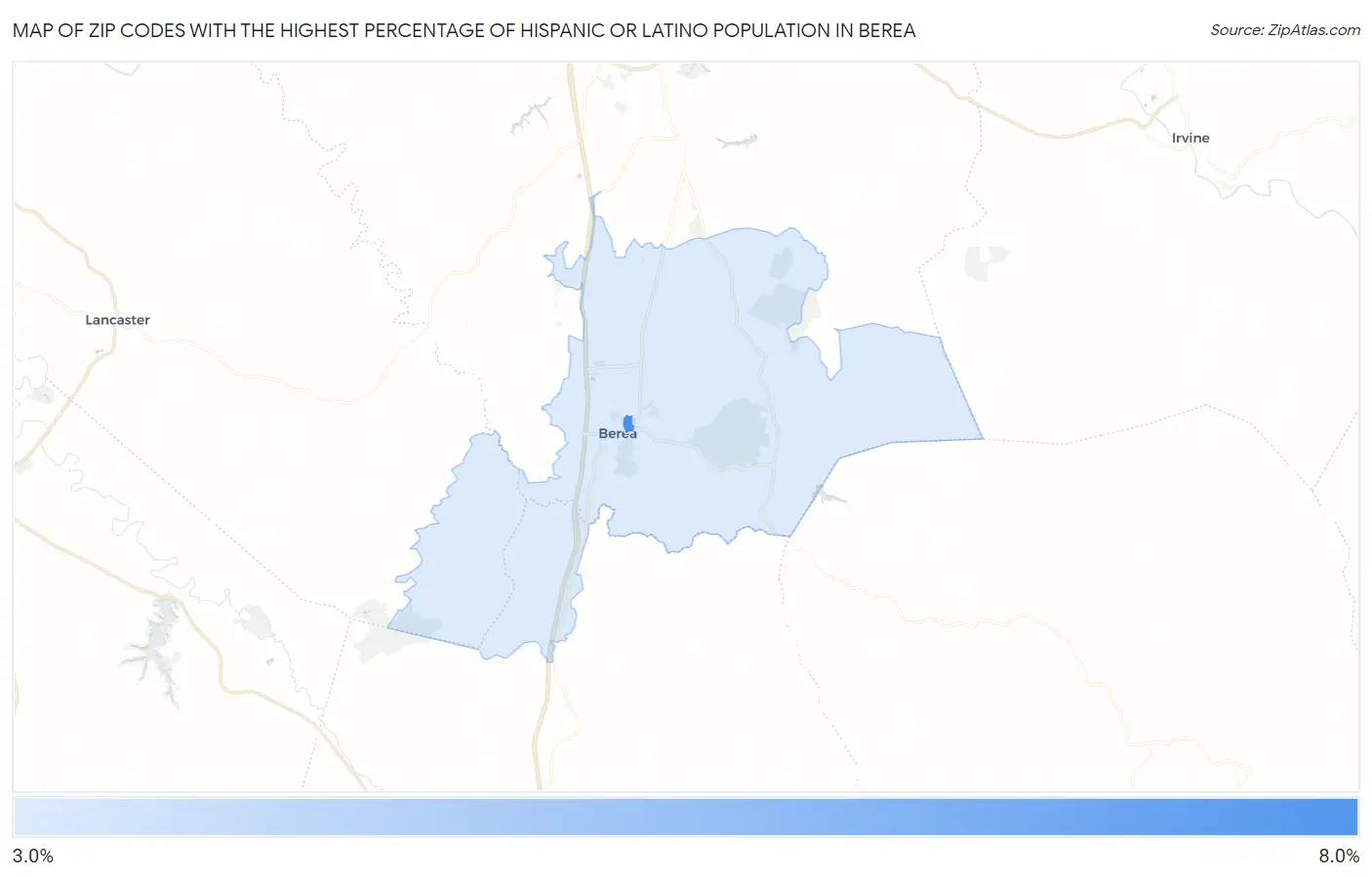 Zip Codes with the Highest Percentage of Hispanic or Latino Population in Berea Map