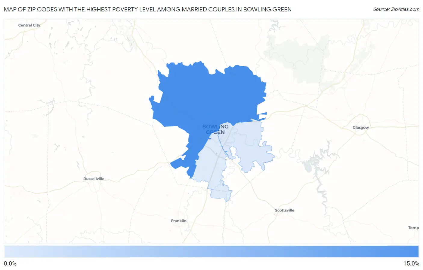 Zip Codes with the Highest Poverty Level Among Married Couples in Bowling Green Map