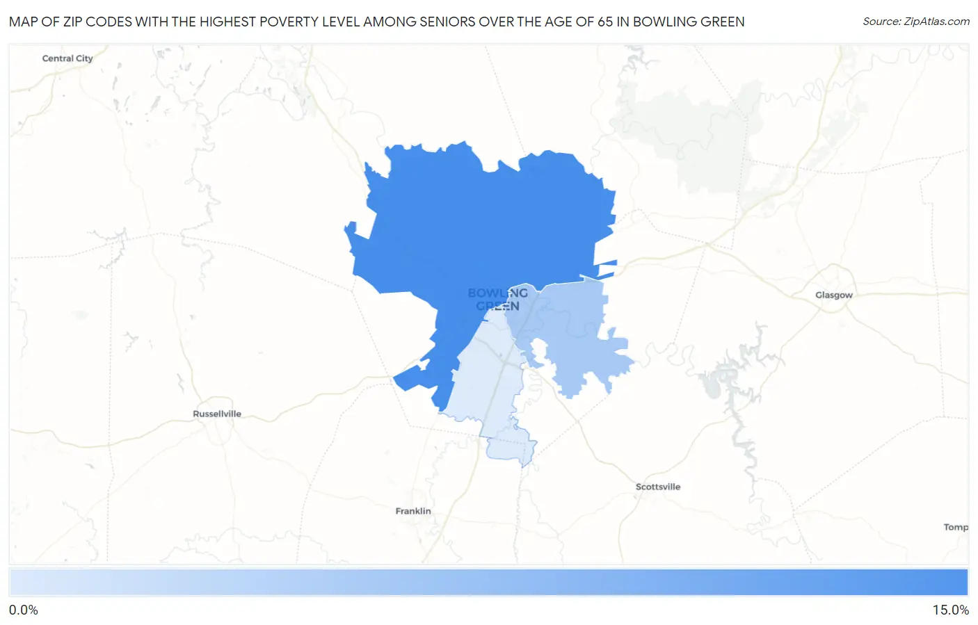 Zip Codes with the Highest Poverty Level Among Seniors Over the Age of 65 in Bowling Green Map
