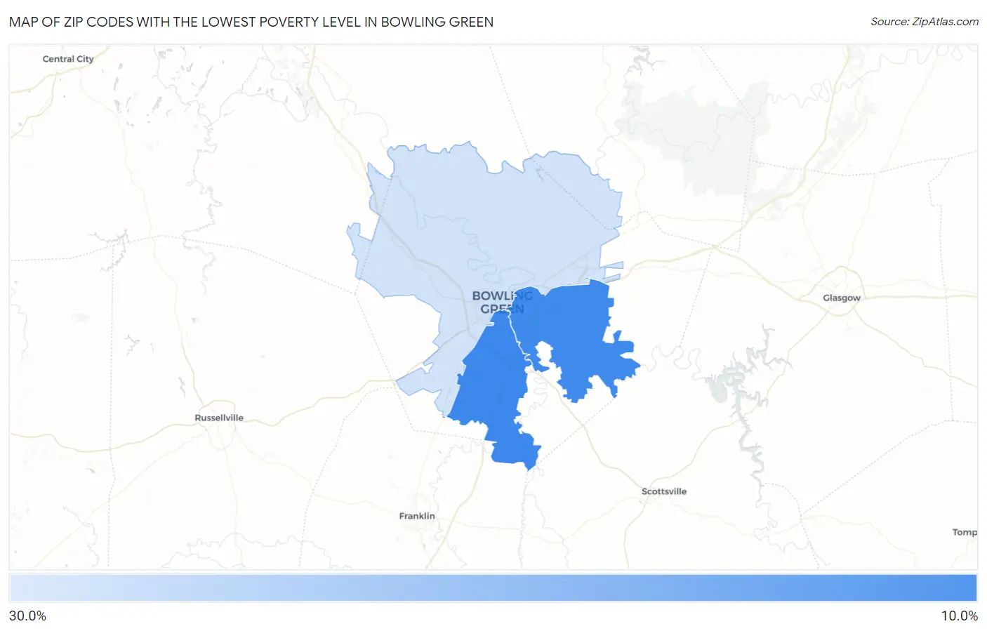 Zip Codes with the Lowest Poverty Level in Bowling Green Map