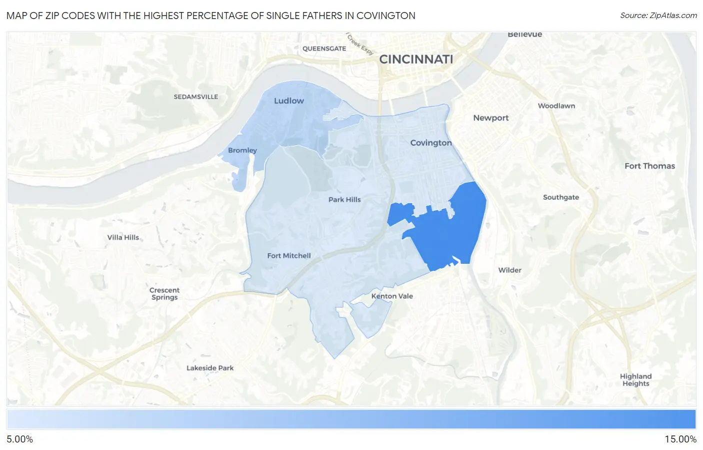 Zip Codes with the Highest Percentage of Single Fathers in Covington Map