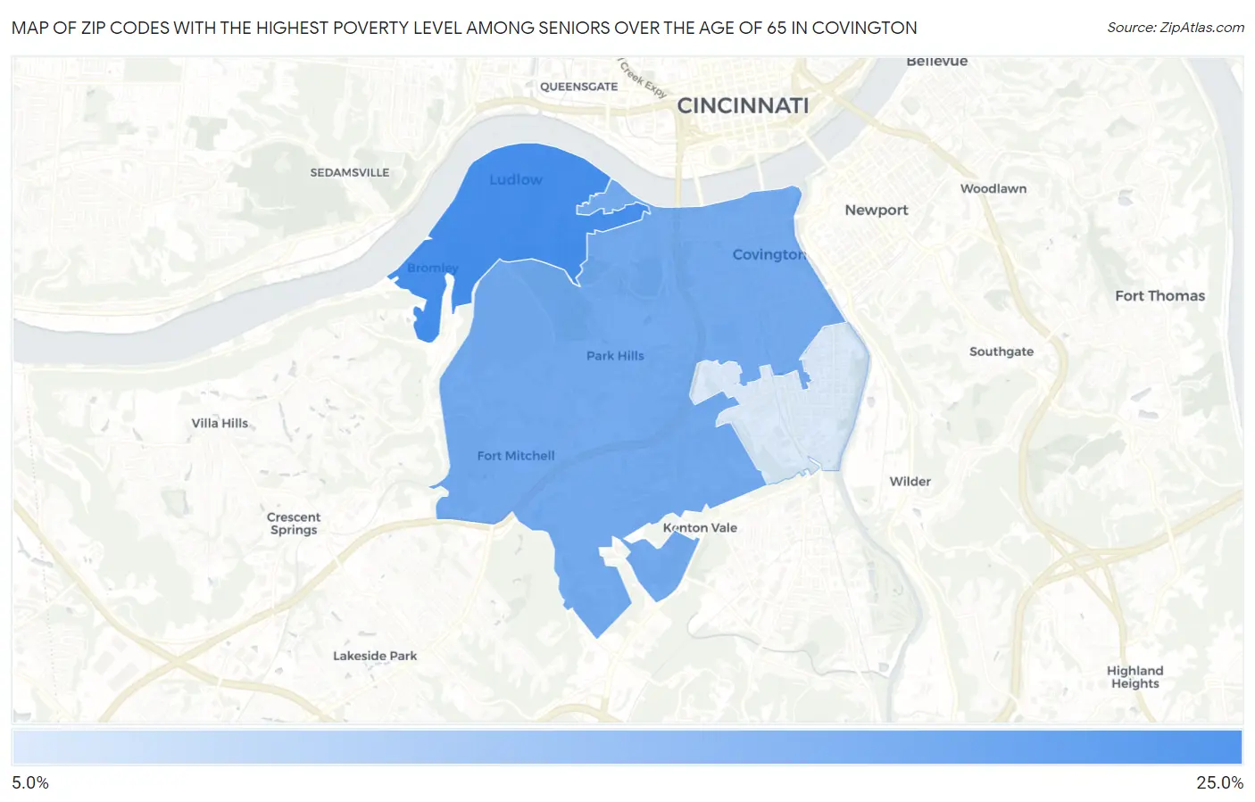 Zip Codes with the Highest Poverty Level Among Seniors Over the Age of 65 in Covington Map