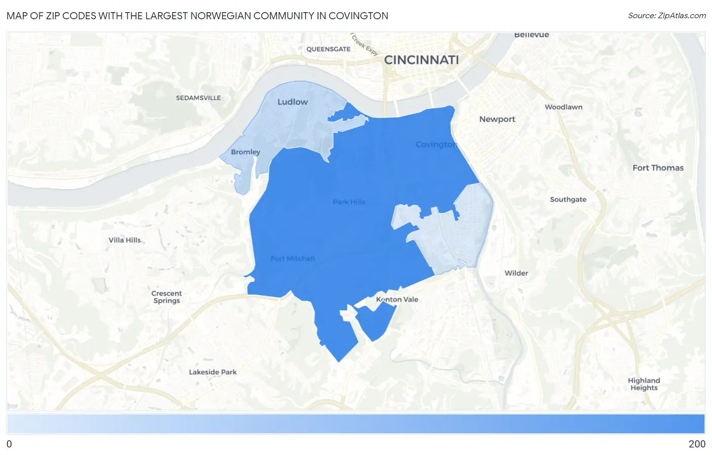 Zip Codes with the Largest Norwegian Community in Covington Map