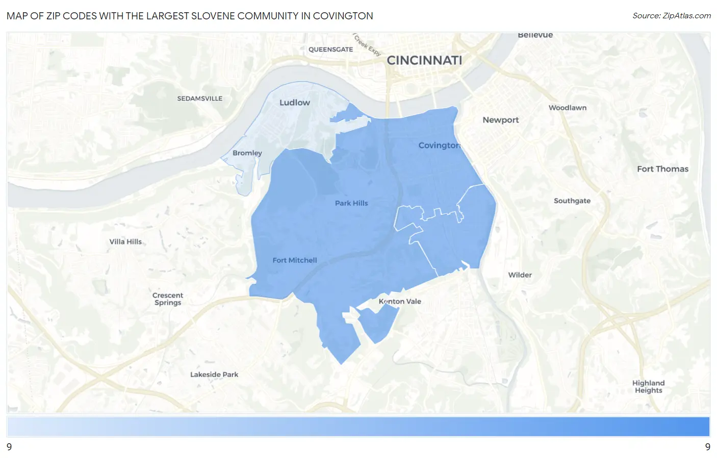 Zip Codes with the Largest Slovene Community in Covington Map