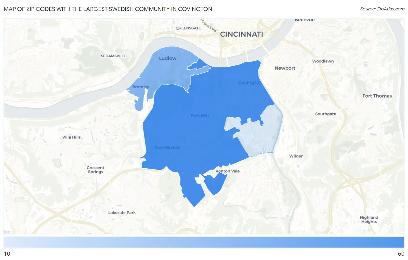 Zip Codes with the Largest Swedish Community in Covington Map