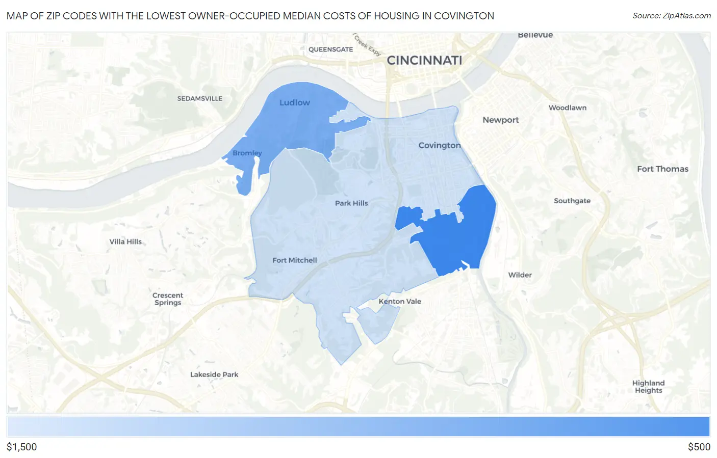 Zip Codes with the Lowest Owner-Occupied Median Costs of Housing in Covington Map