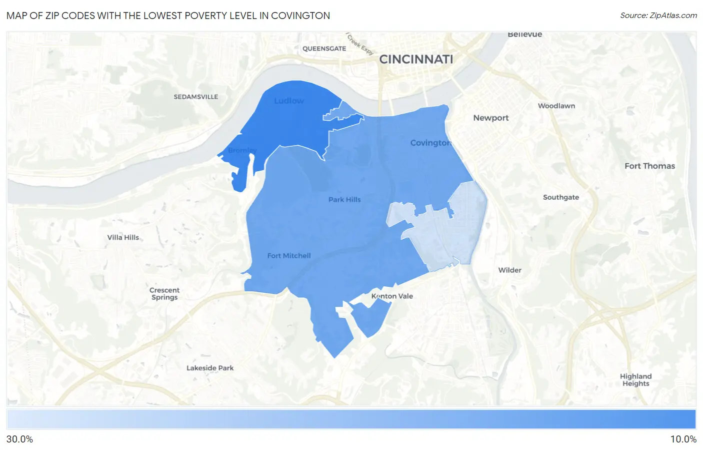 Zip Codes with the Lowest Poverty Level in Covington Map