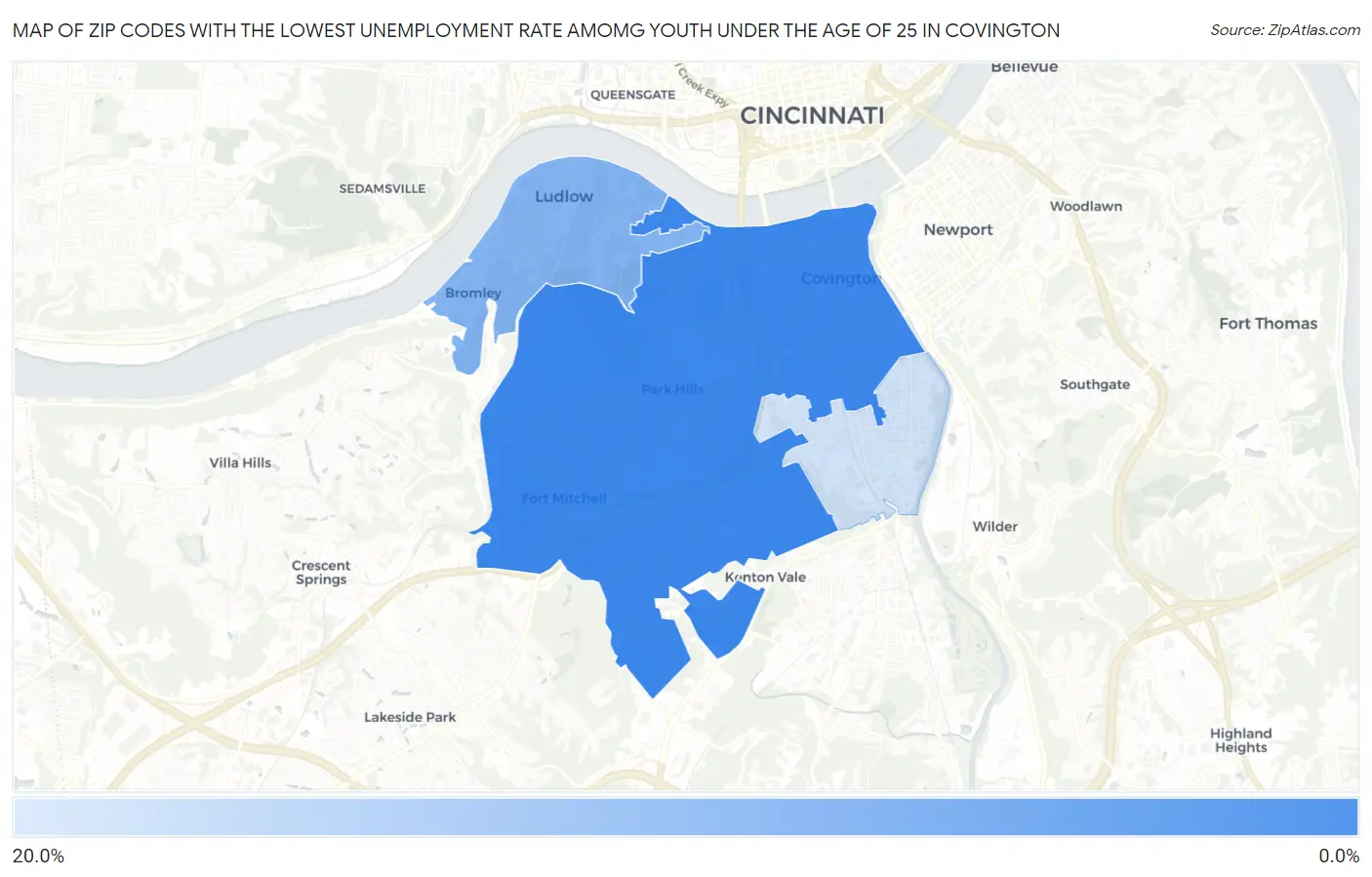 Zip Codes with the Lowest Unemployment Rate Amomg Youth Under the Age of 25 in Covington Map