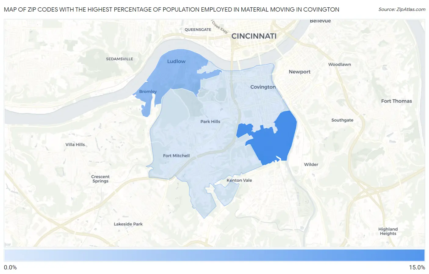 Zip Codes with the Highest Percentage of Population Employed in Material Moving in Covington Map