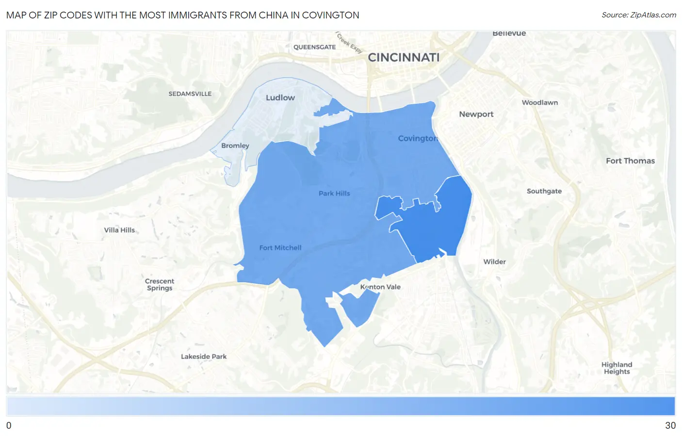 Zip Codes with the Most Immigrants from China in Covington Map