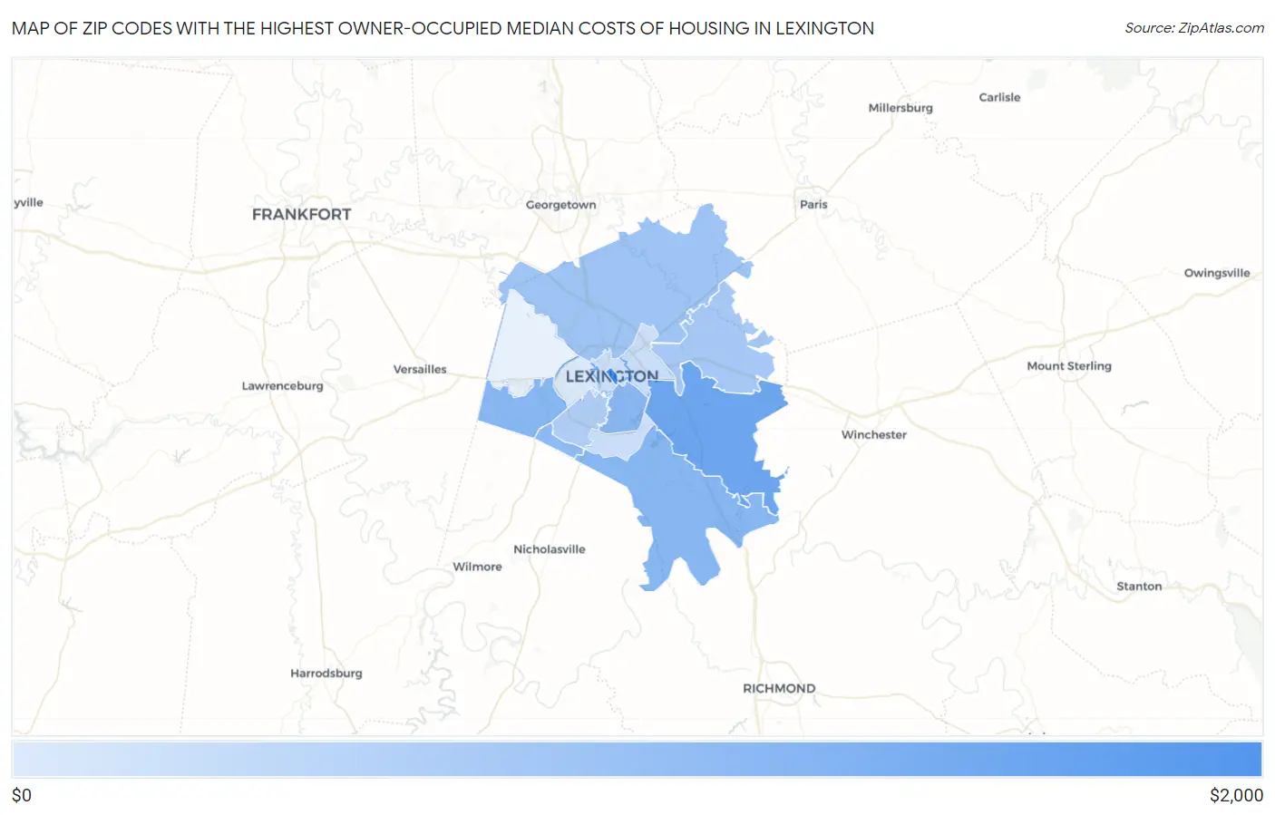 Zip Codes with the Highest Owner-Occupied Median Costs of Housing in Lexington Map