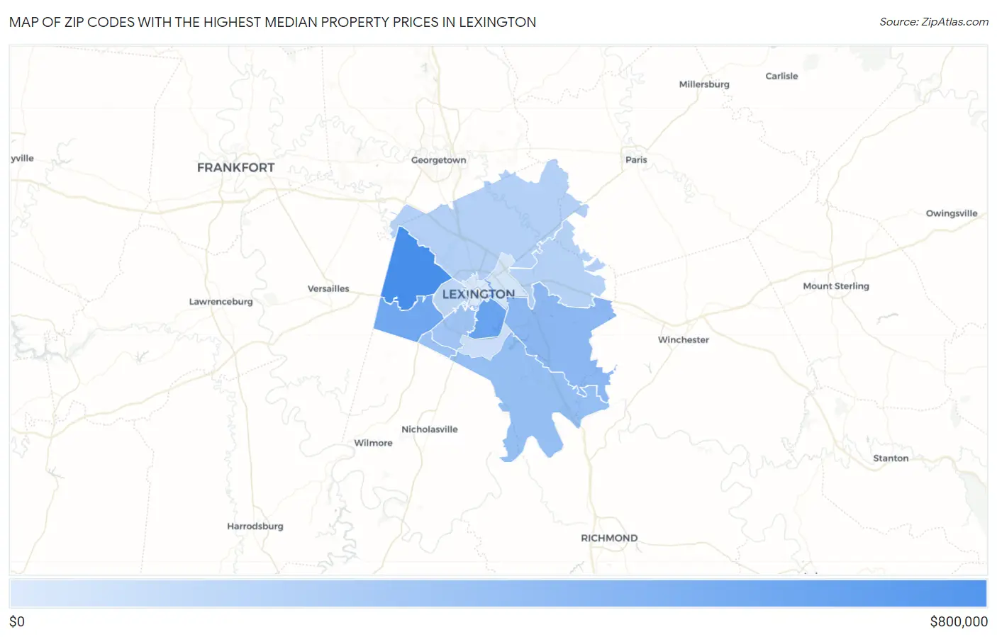 Zip Codes with the Highest Median Property Prices in Lexington Map