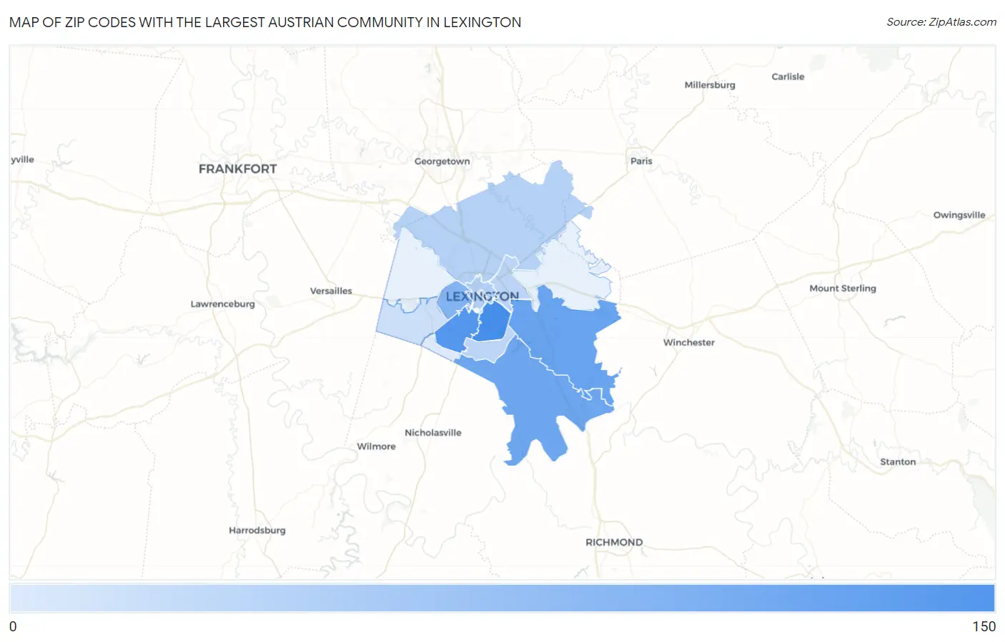 Zip Codes with the Largest Austrian Community in Lexington Map
