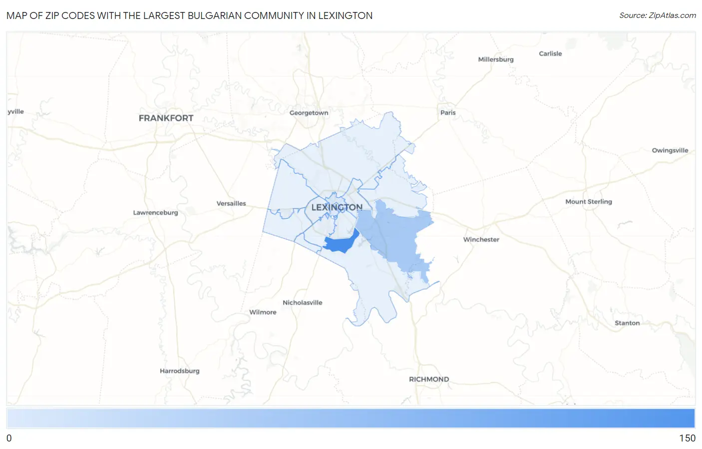 Zip Codes with the Largest Bulgarian Community in Lexington Map
