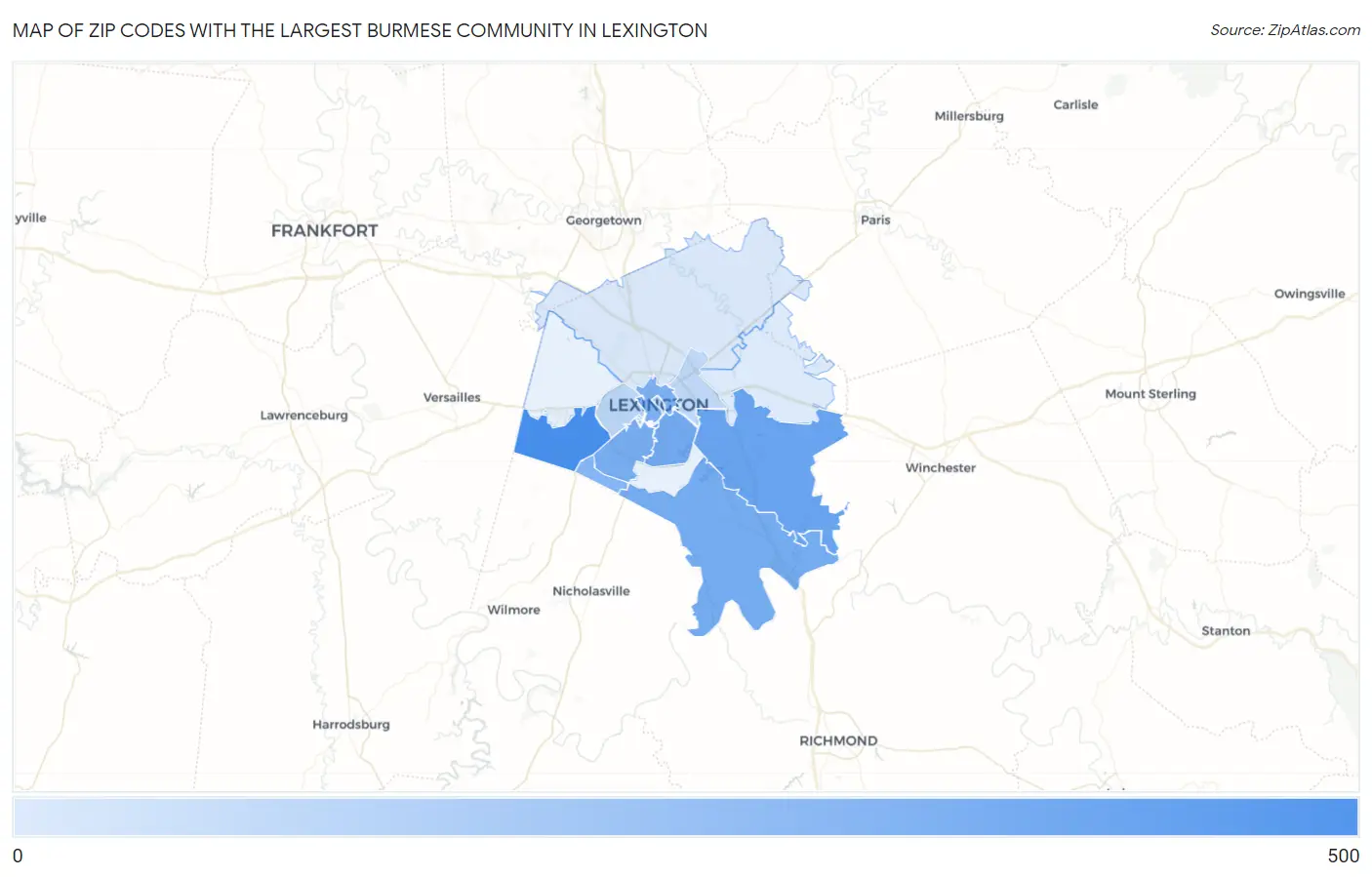 Zip Codes with the Largest Burmese Community in Lexington Map