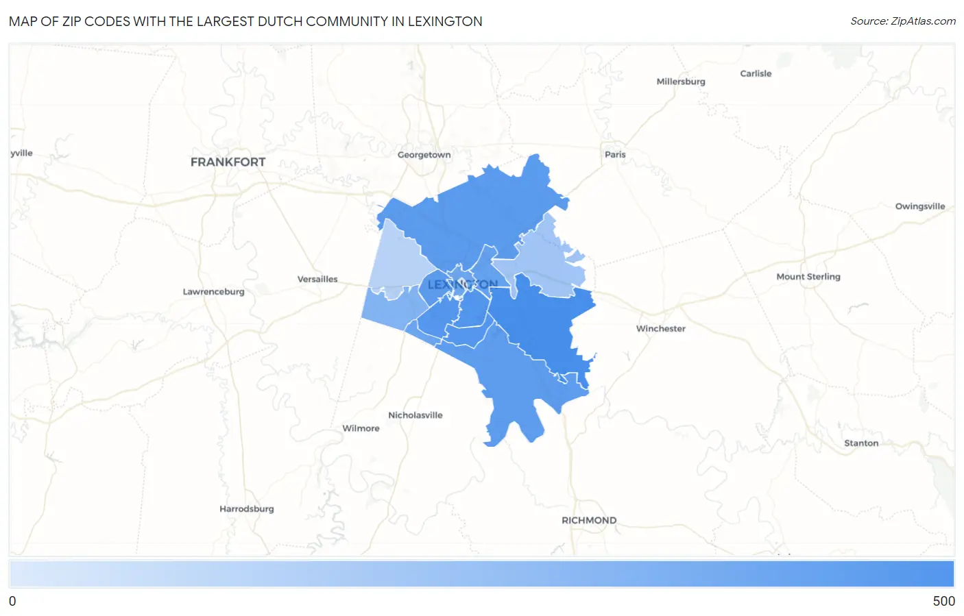 Zip Codes with the Largest Dutch Community in Lexington Map