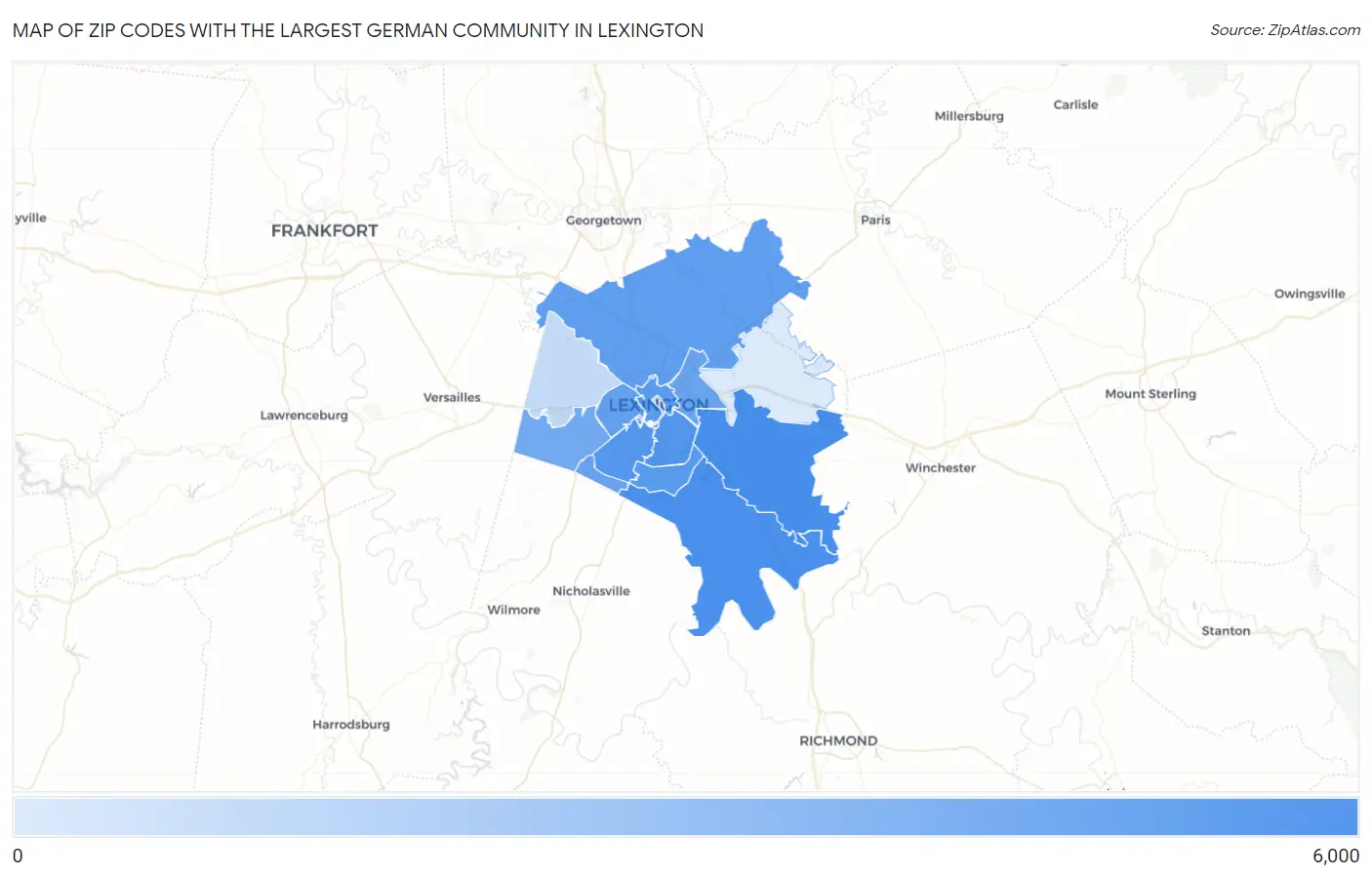 Zip Codes with the Largest German Community in Lexington Map