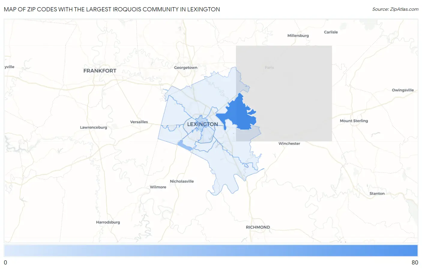 Zip Codes with the Largest Iroquois Community in Lexington Map