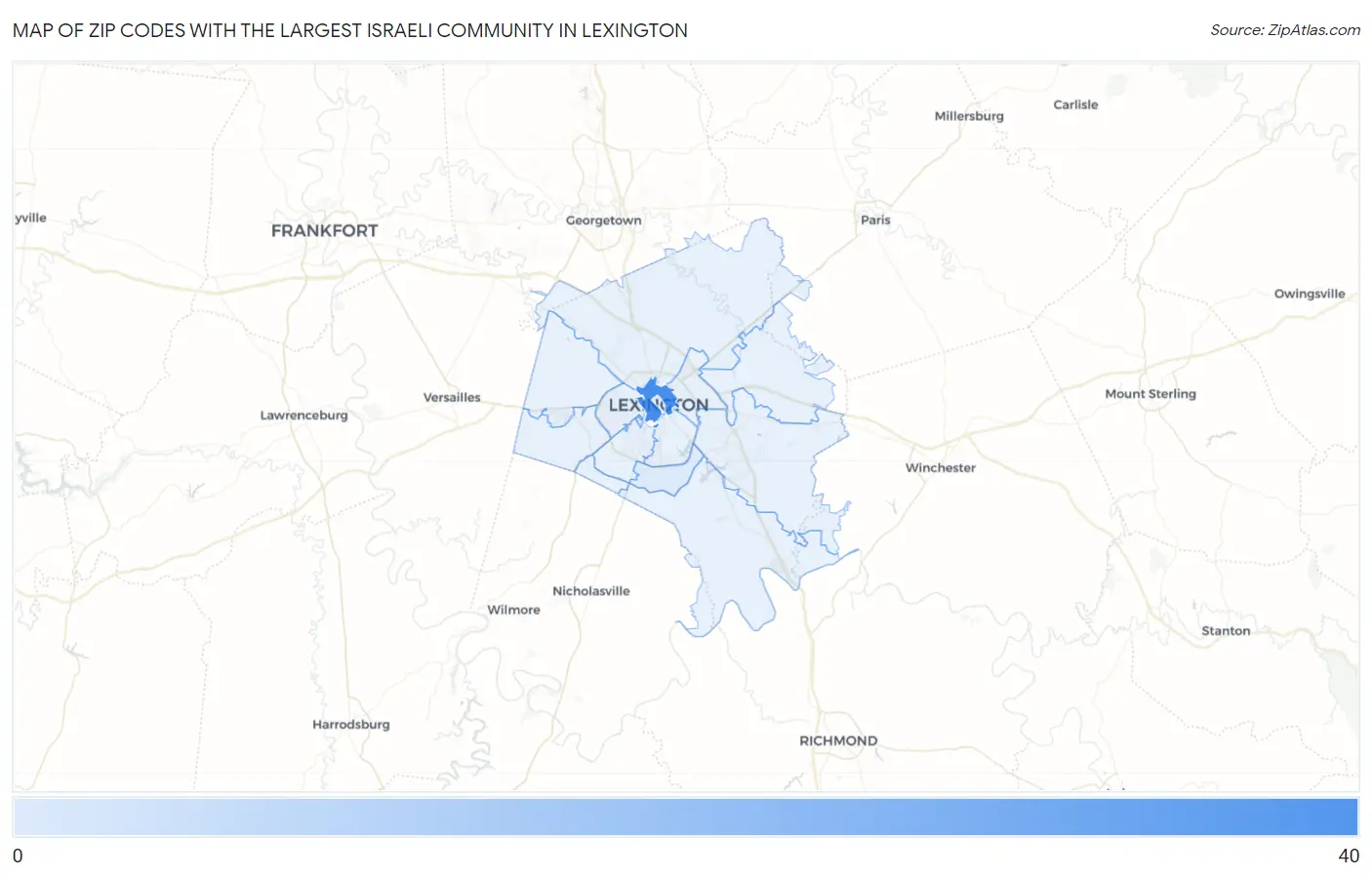 Zip Codes with the Largest Israeli Community in Lexington Map