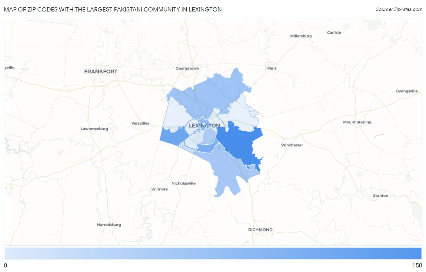 Zip Codes with the Largest Pakistani Community in Lexington Map