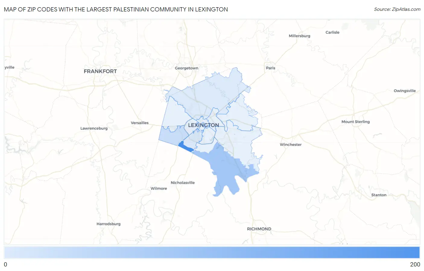 Zip Codes with the Largest Palestinian Community in Lexington Map