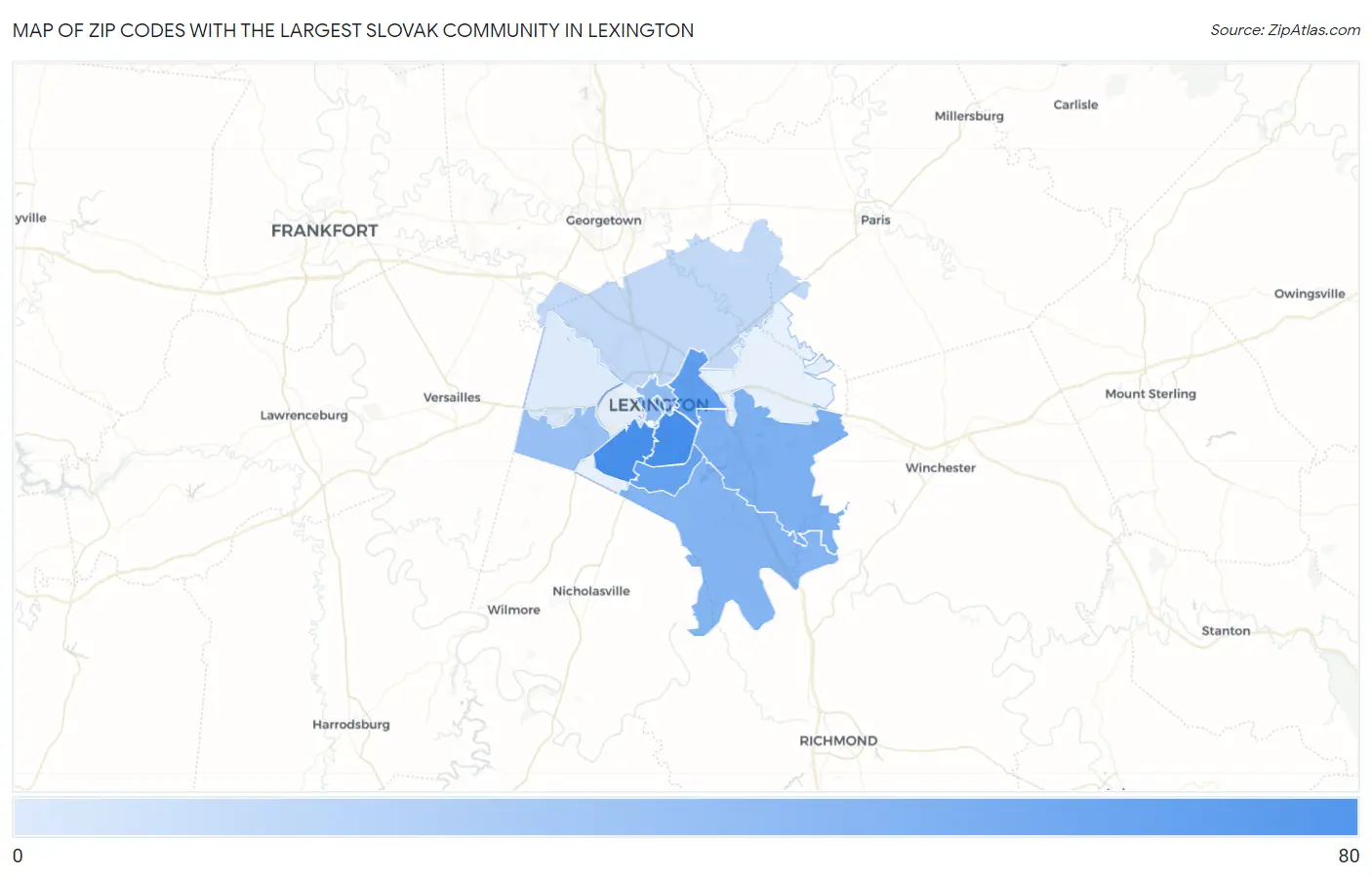 Zip Codes with the Largest Slovak Community in Lexington Map