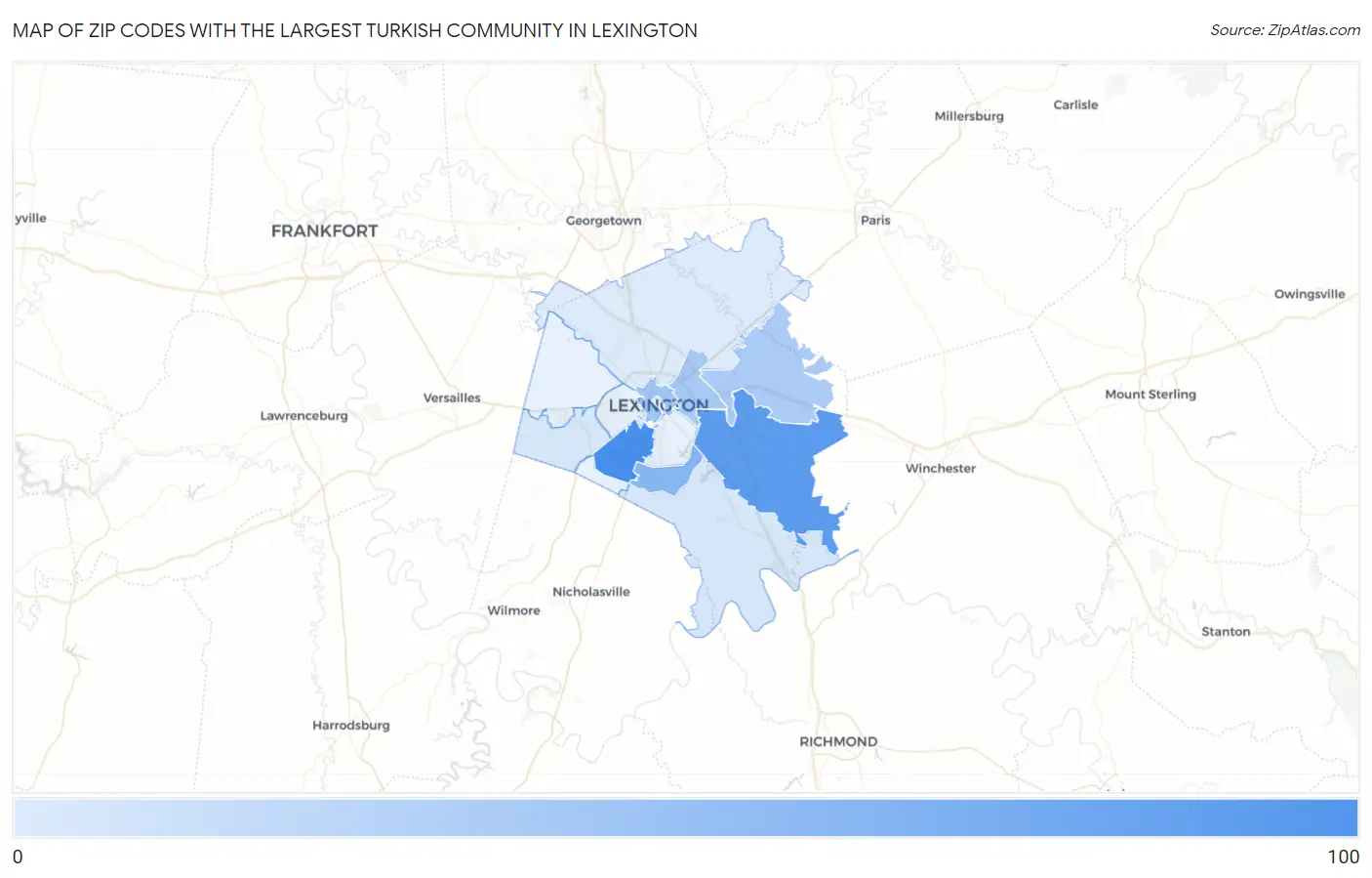 Zip Codes with the Largest Turkish Community in Lexington Map