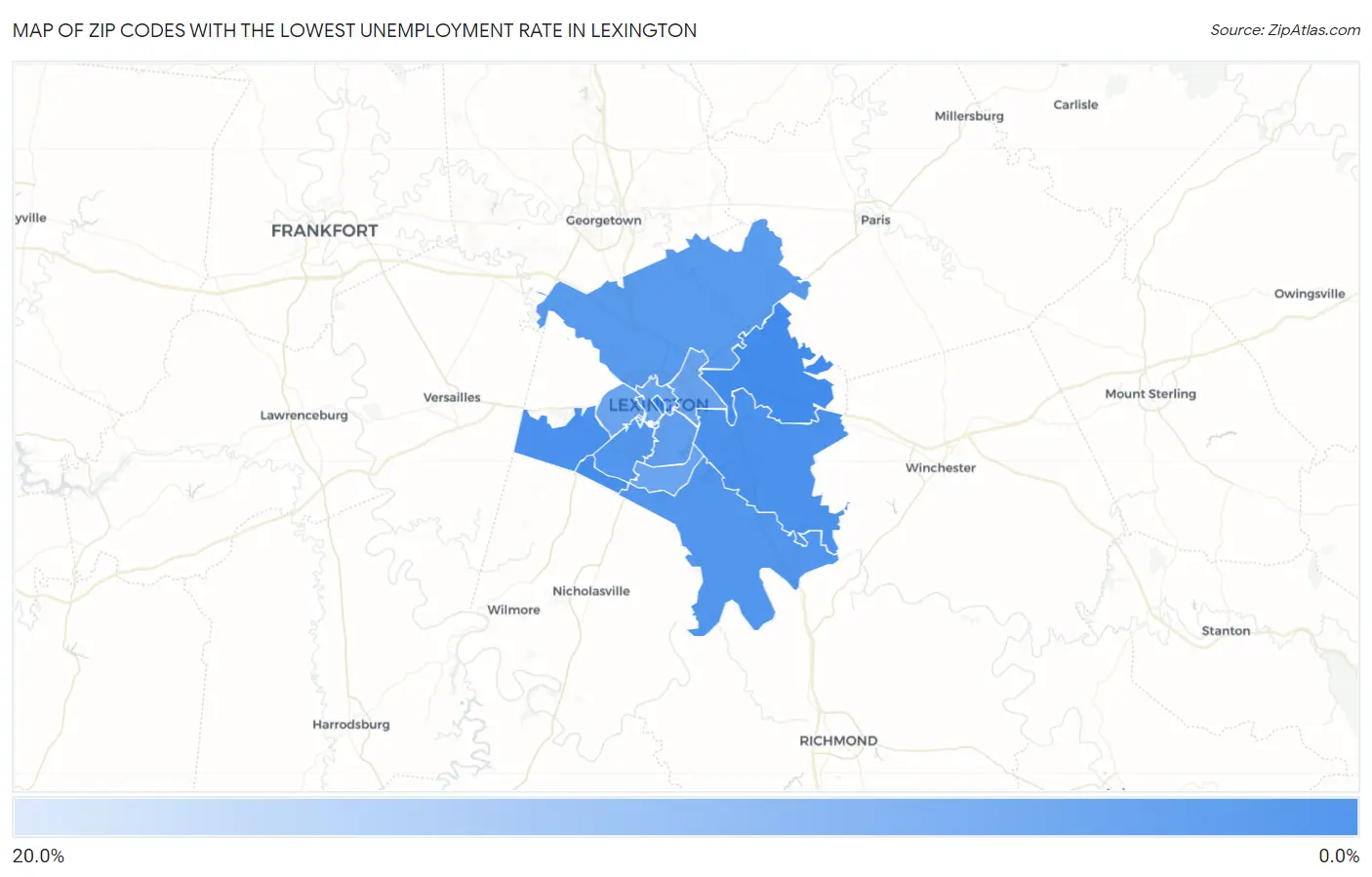 Zip Codes with the Lowest Unemployment Rate in Lexington Map
