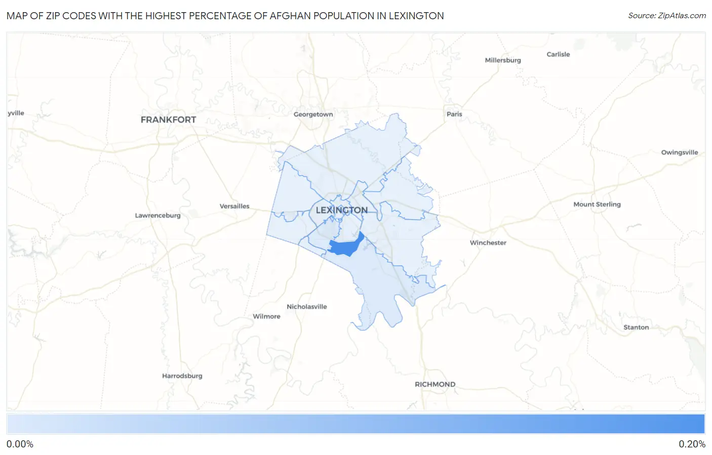 Zip Codes with the Highest Percentage of Afghan Population in Lexington Map