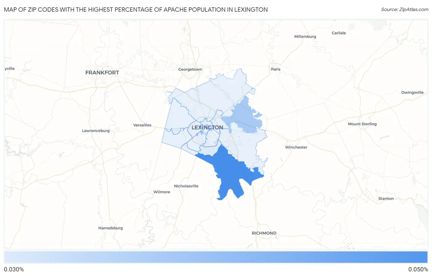 Zip Codes with the Highest Percentage of Apache Population in Lexington Map