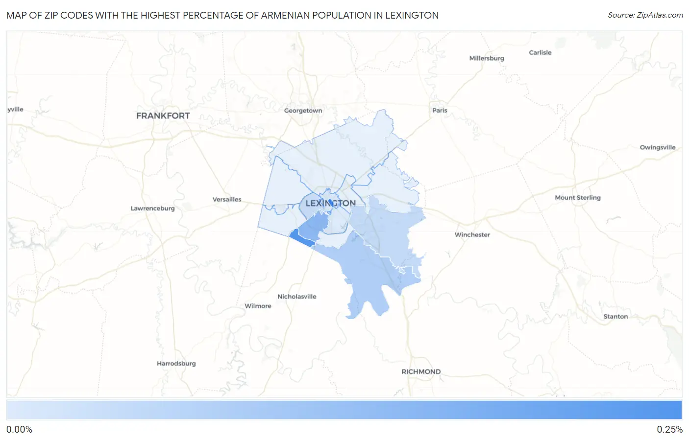Zip Codes with the Highest Percentage of Armenian Population in Lexington Map