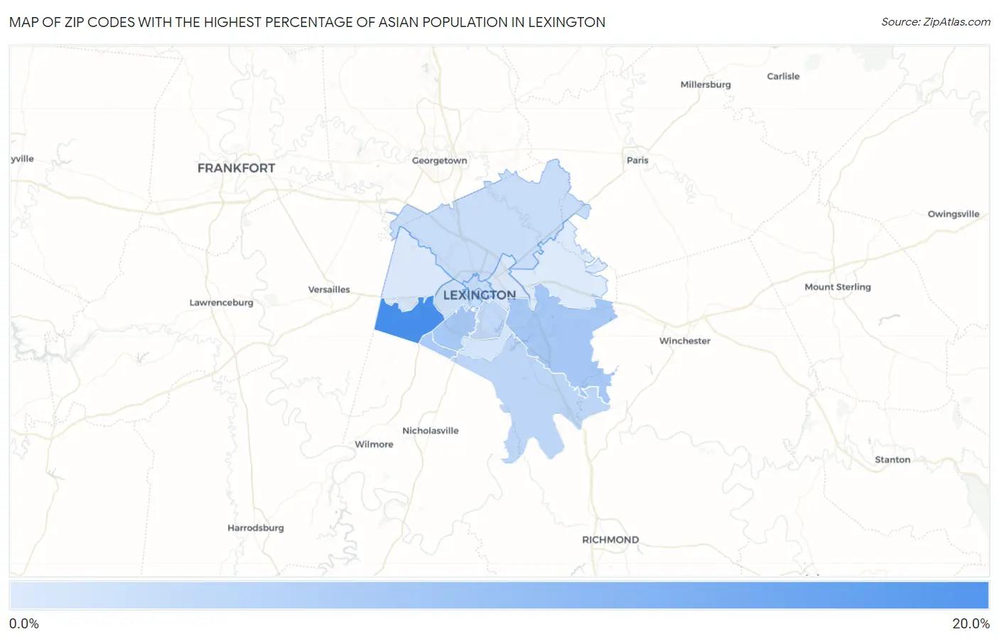 Zip Codes with the Highest Percentage of Asian Population in Lexington Map