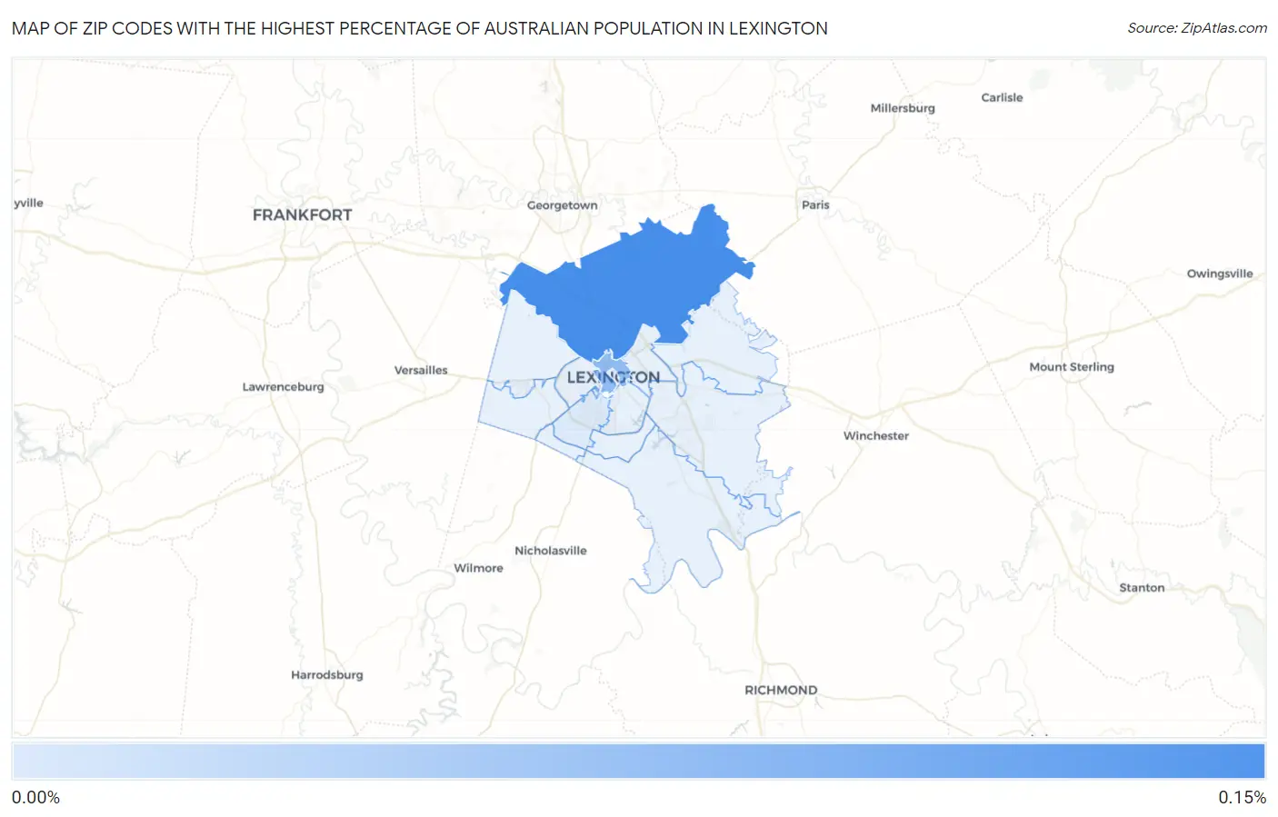 Zip Codes with the Highest Percentage of Australian Population in Lexington Map
