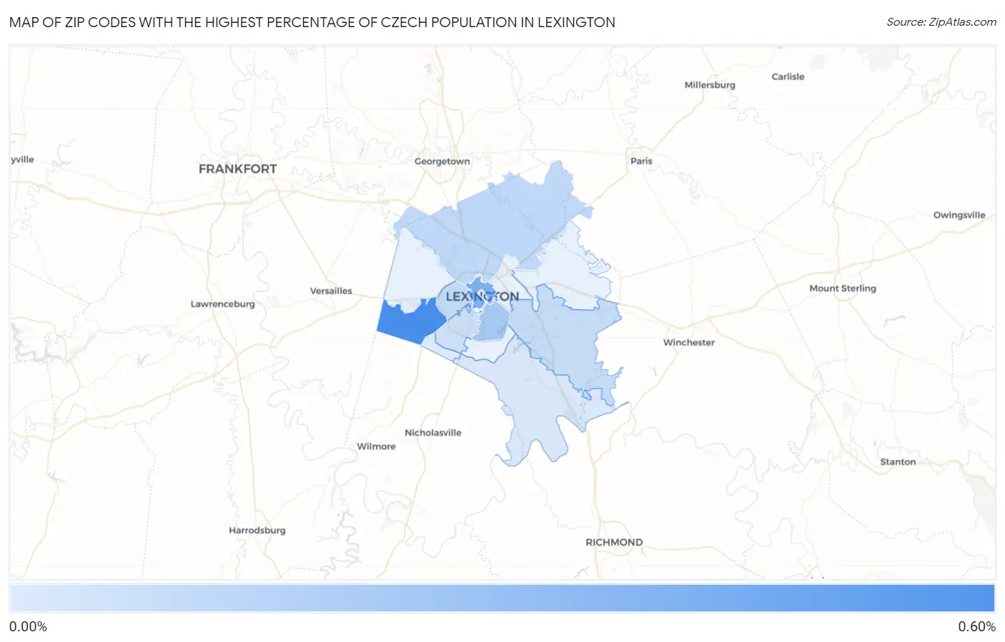Zip Codes with the Highest Percentage of Czech Population in Lexington Map